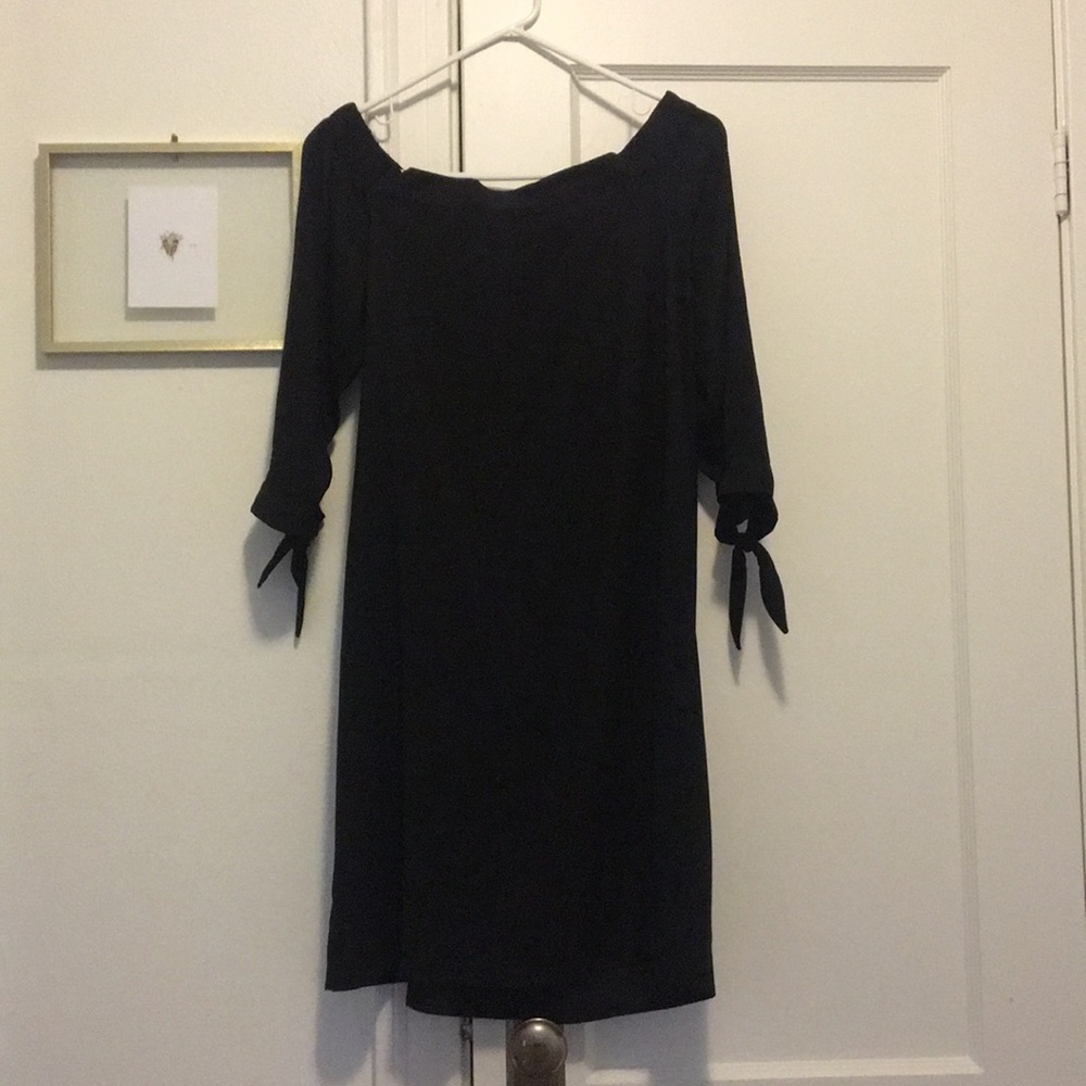 Off the shoulder black dress with cuff ties